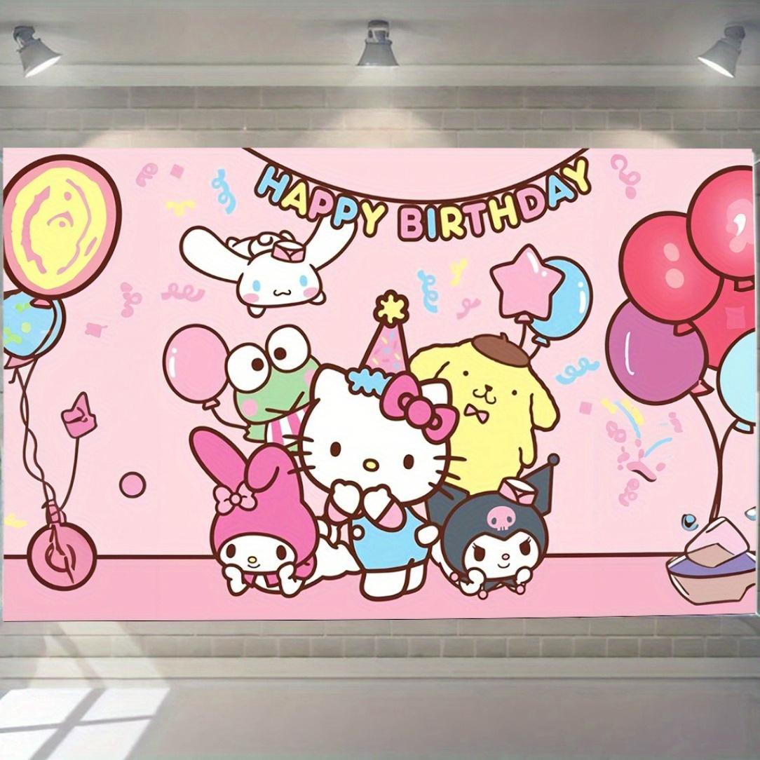 

1pc Sanrio Hello Kitty Birthday Tapestry Polyester 2D Print Wall Hanging for Kids Bedroom Party Decor Gift 74x94cm(29x37in)