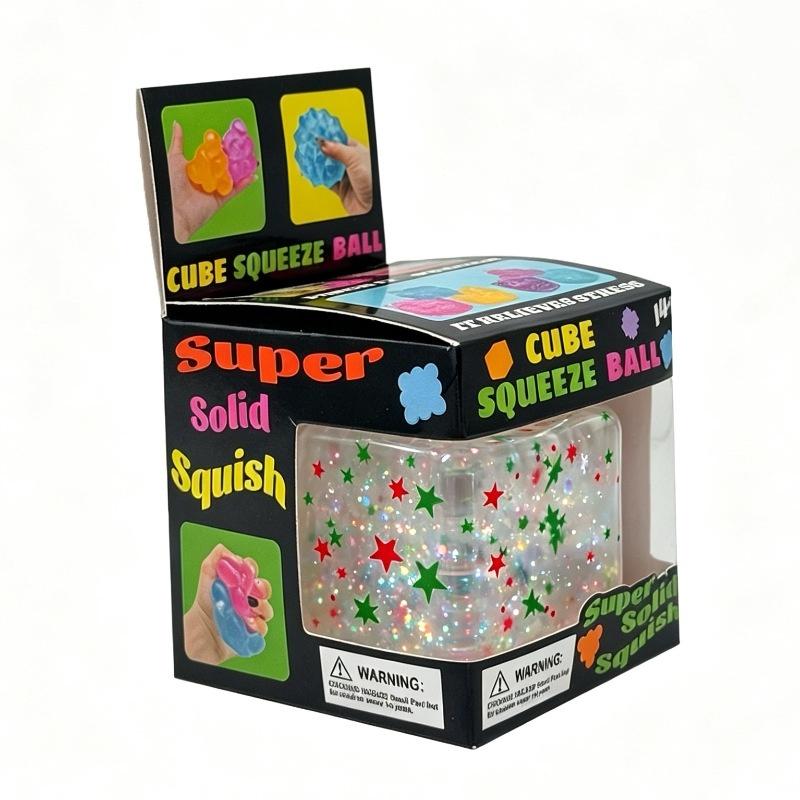Stress Relief Cube Toy Glitter Slow Rebound Soft Malt Candy Squeezable for Home Office Christmas Gift