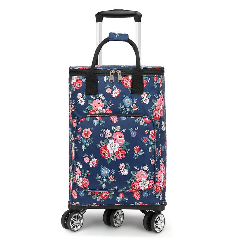 Portable Small Trolley Cart with Universal Wheels and Insulated Shopping Bag