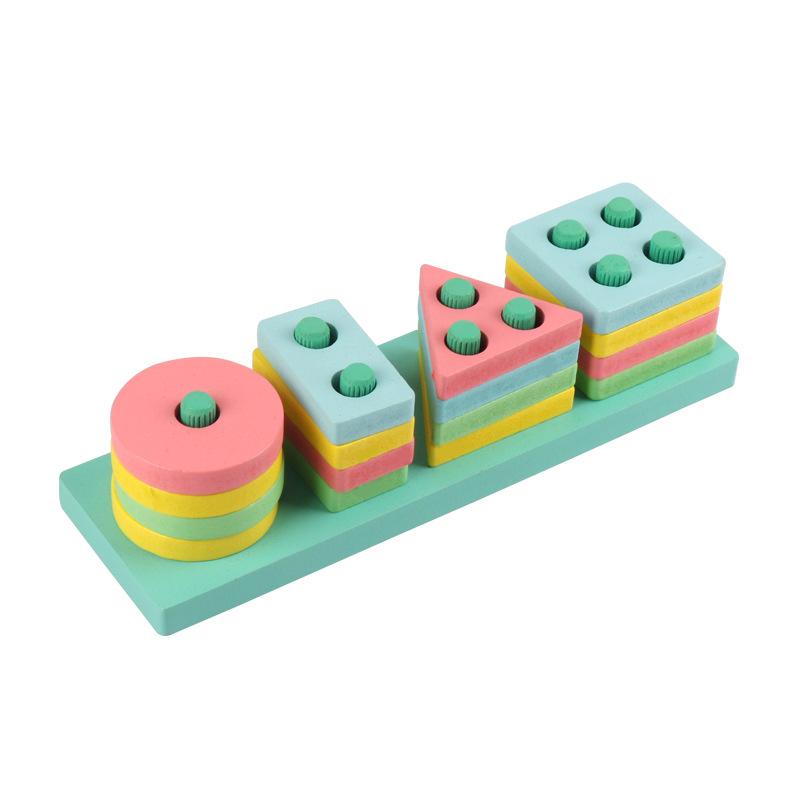 Wooden Geometric Column Set Children'S Montessori Early Education Cognitive Building Block Pairing Smart Five-Pillar Toy
