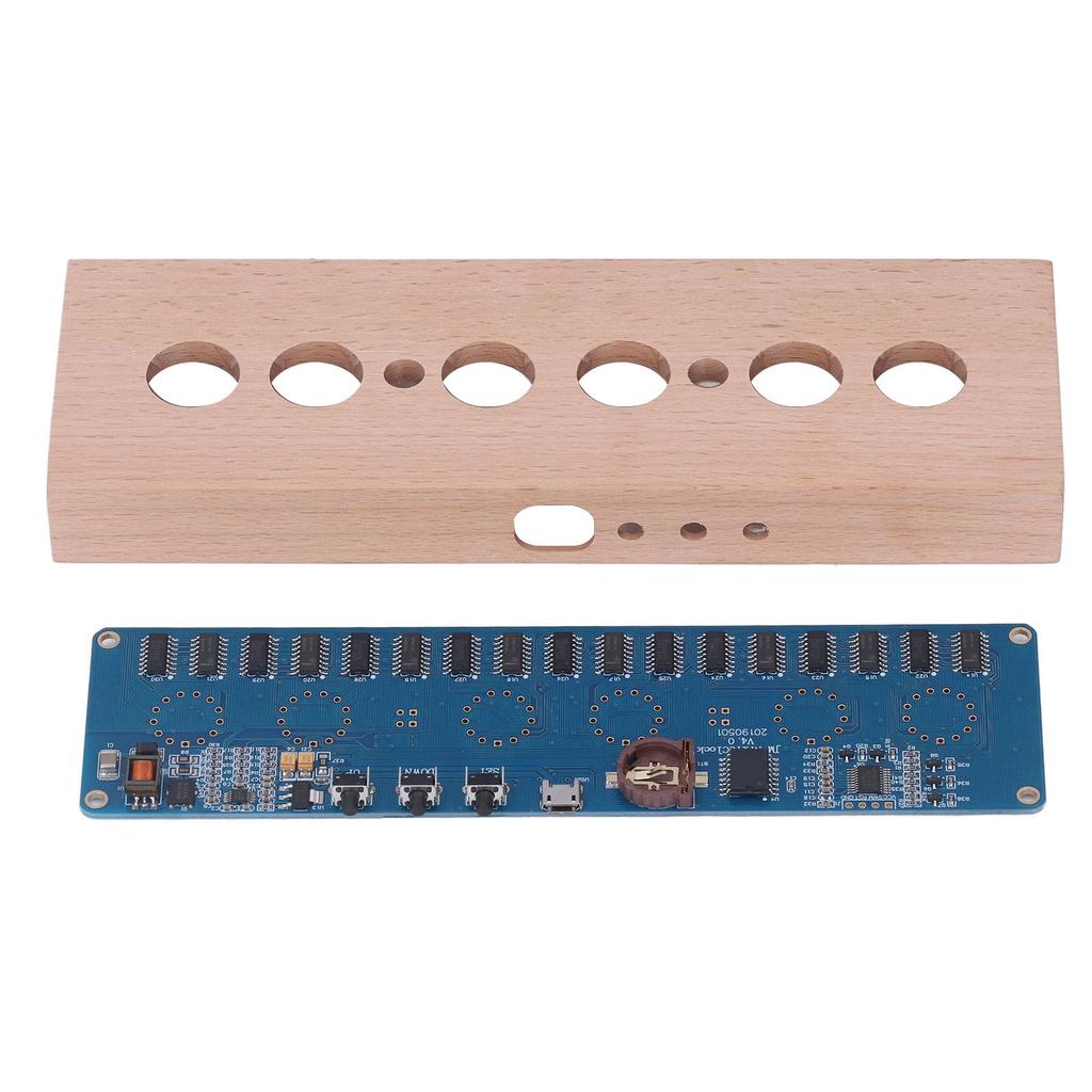 DIY IN14 Glow Tube Clock Kit Beech Wood Shell Module Lamps Assembly USB 5V Interface