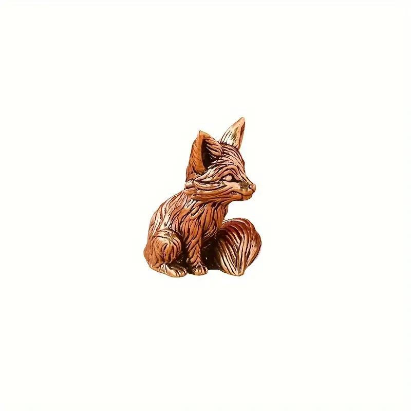 Brass Fox Statue Cute Fox Miniature Figurines Desk Ornament Decorations Accessories Copper Animal Sculpture Home Decor Crafts