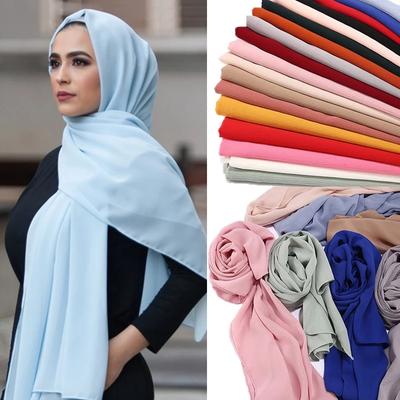 Μουσουλμανική φούσκα σιφόν μαντήλι Hijab Γυναικεία μονόχρωμα Μαλακά μακριά σάλια και περιτυλίγματα Georgette Ισλαμικά μαντήλια στο κεφάλι Γυναικεία χιτζάμπ