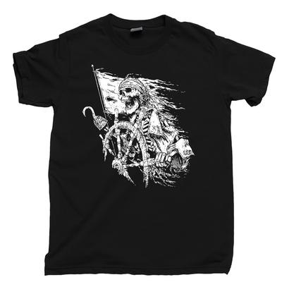 Camiseta de Marinero Pirata Barbanegra Barco Jolly Roger Calavera Tibias Cruzadas Scallywag Camiseta