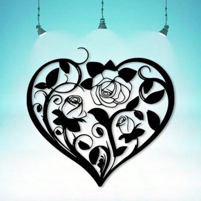 Vintage Heart Shaped Iron Wall Art Rust Resistant Rose Metal Decor for Living Room Patio Valentine Wedding Gift