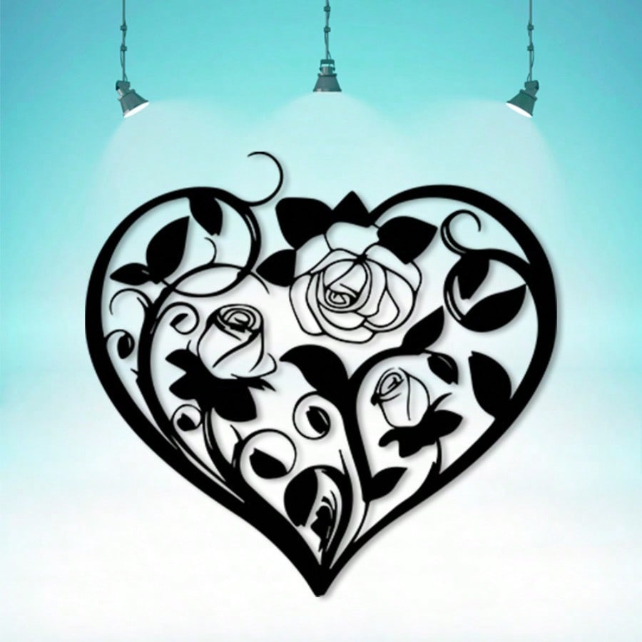 Vintage Heart Shaped Iron Wall Art Rust Resistant Rose Metal Decor for Living Room Patio Valentine Wedding Gift