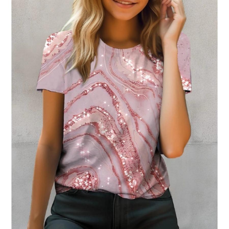 

Футболка с цветочным 3D принтом, летняя женская одежда, топы с круглым вырезом, повседневные футболки с короткими рукавами 5XL