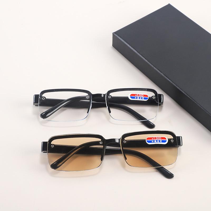 10PCS Men and Women Crystal Glass Lens Presbyopia Glasses with Grade +100 To +400 Half-Rim Reading Glasses