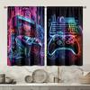 2PCS Multicolor Neon Gaming Arcade Machine Controller Keyboard Pattern Curtains Rod Pocket Design For Bedroom And Living Room