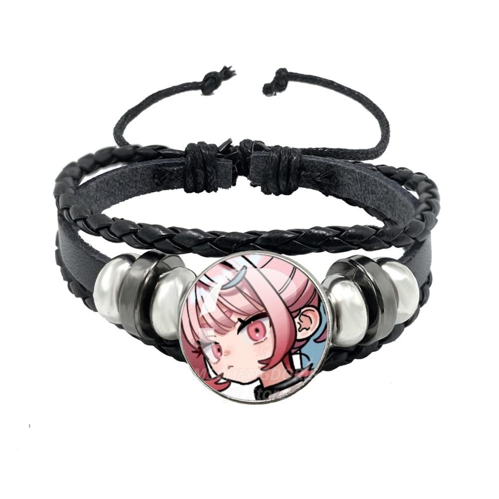 Manga Gokurakugai Cartoon Character Glass Cabochon Black Leather Bangle Bracelet Jewelry Charm Fans Gift MS013