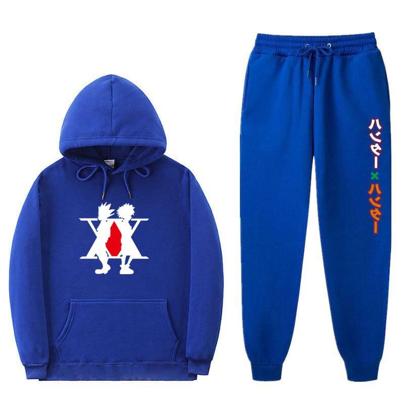 Mens Winter Warm Hooded Sweatshirt Pants Set Anime Inspired Casual Tracksuit Cotton Blend Thick Fleece Lined
