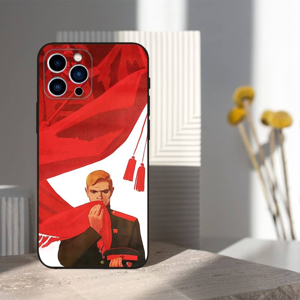 Russian USSR Banner Phone Case For iPhone 16,15,14,13,12,11 Plus,Pro Max,XS,X,XR,SE,Mini,8,7,Soft Silicone Black Cover
