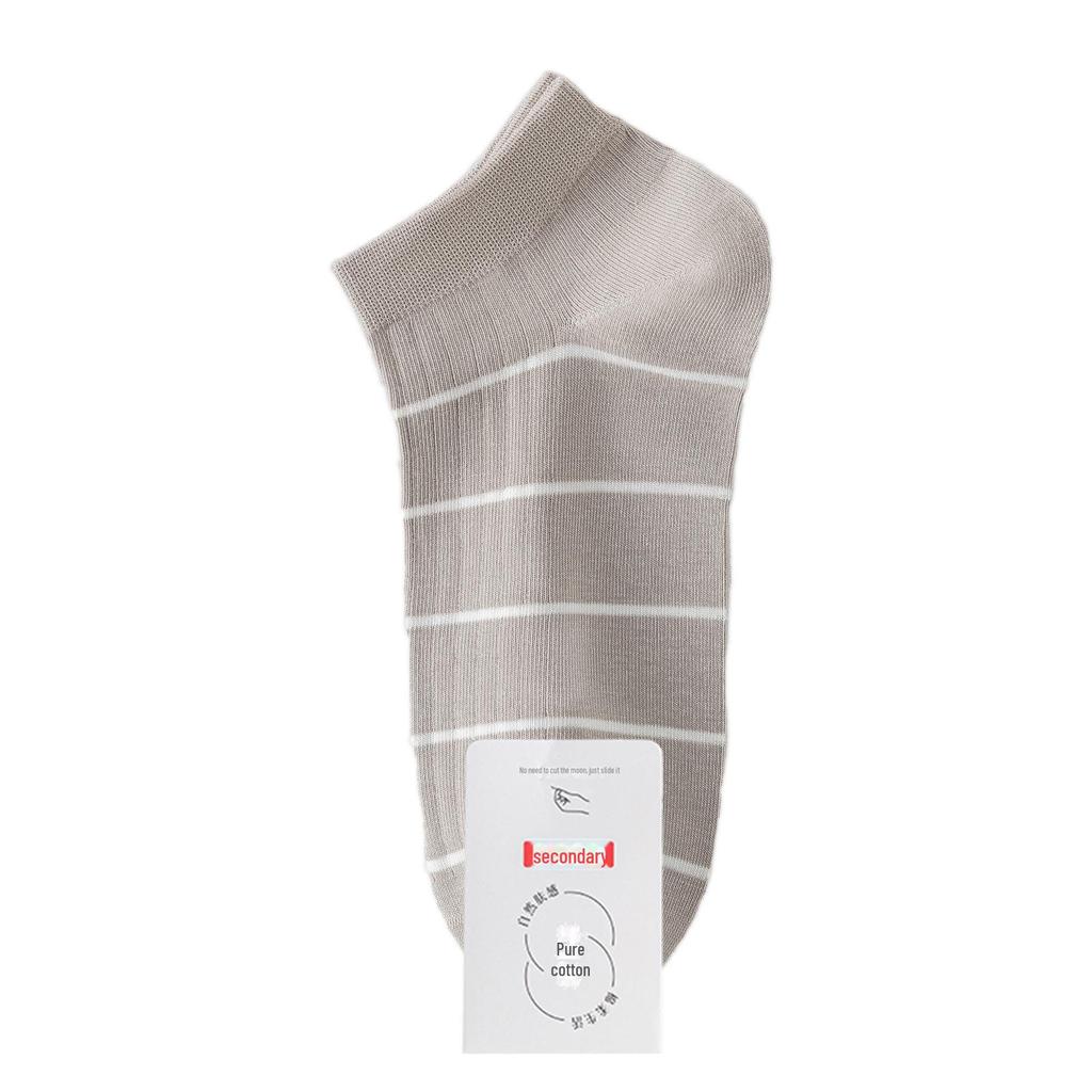 Men's Breathable Cotton Striped Crew Socks - Antibacterial, Deodorant, Sweat-Absorbent for Casual Sports, Spring & Autumn.