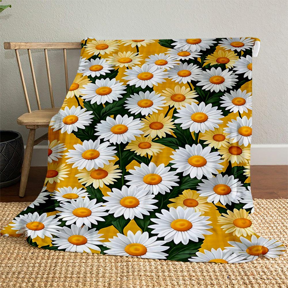 1PC Daisies FlowersOutdoor Flannel Blanket - Soft Plush Decor for Picnics, camping, Bedroom, Playroom, Office, or Lunch Break 1358A