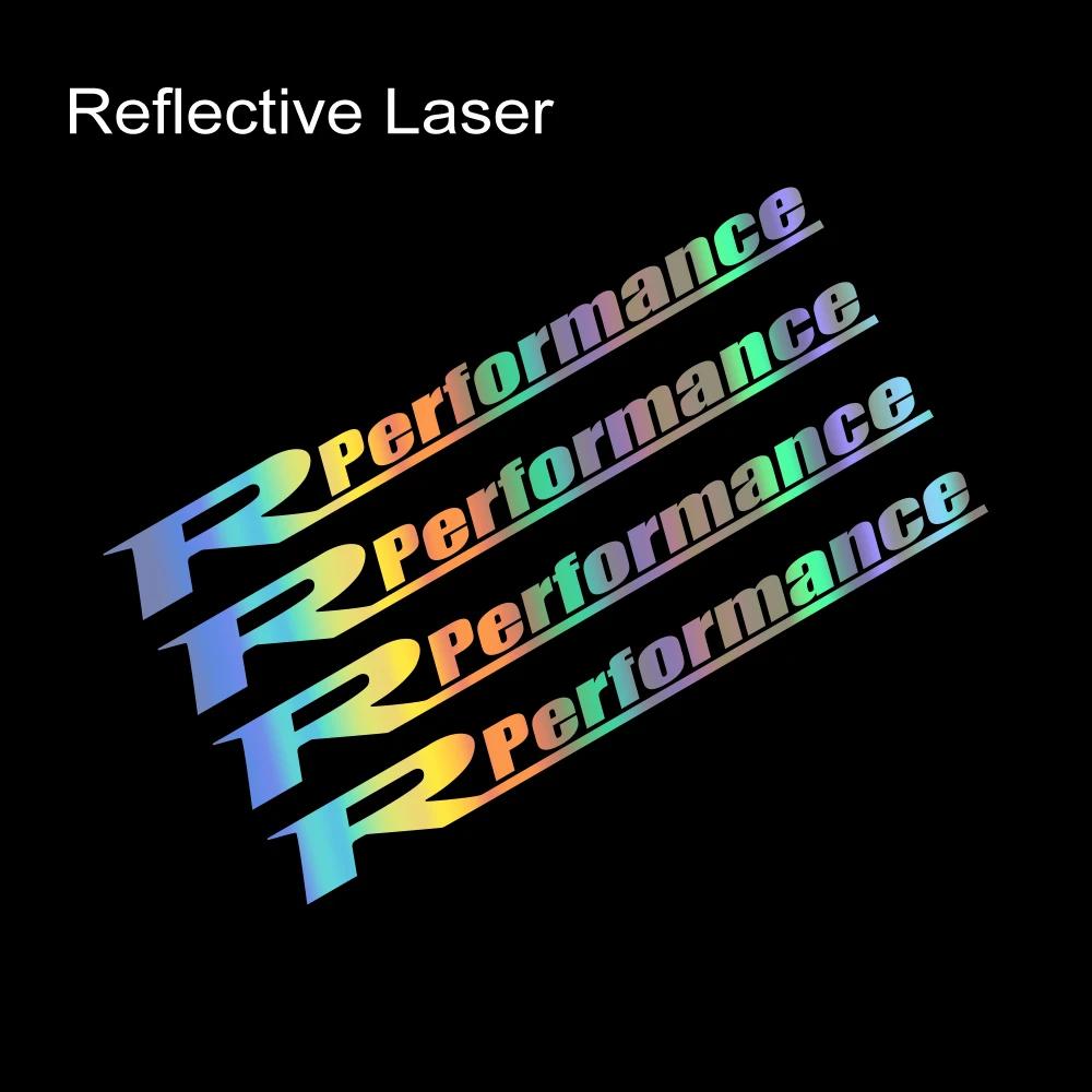 4Pcs R Performance Car Wheels Reflective Stickers Auto Rim Wheel Hub Body Racing Style Vinyl Film Decals Car Tuning Accessories