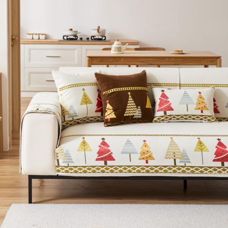 Winter Home Non-slip Christmas Tree Sofa Cushion Couch Sofa Covers Chenille Slipcover Funda Sofa Mats