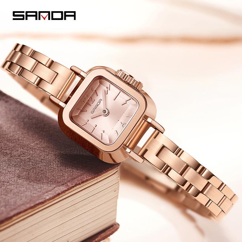 Sanda Women's Light Luxury Square Quartz Watch: Fashionable, Waterproof, Simple Leather Strap.