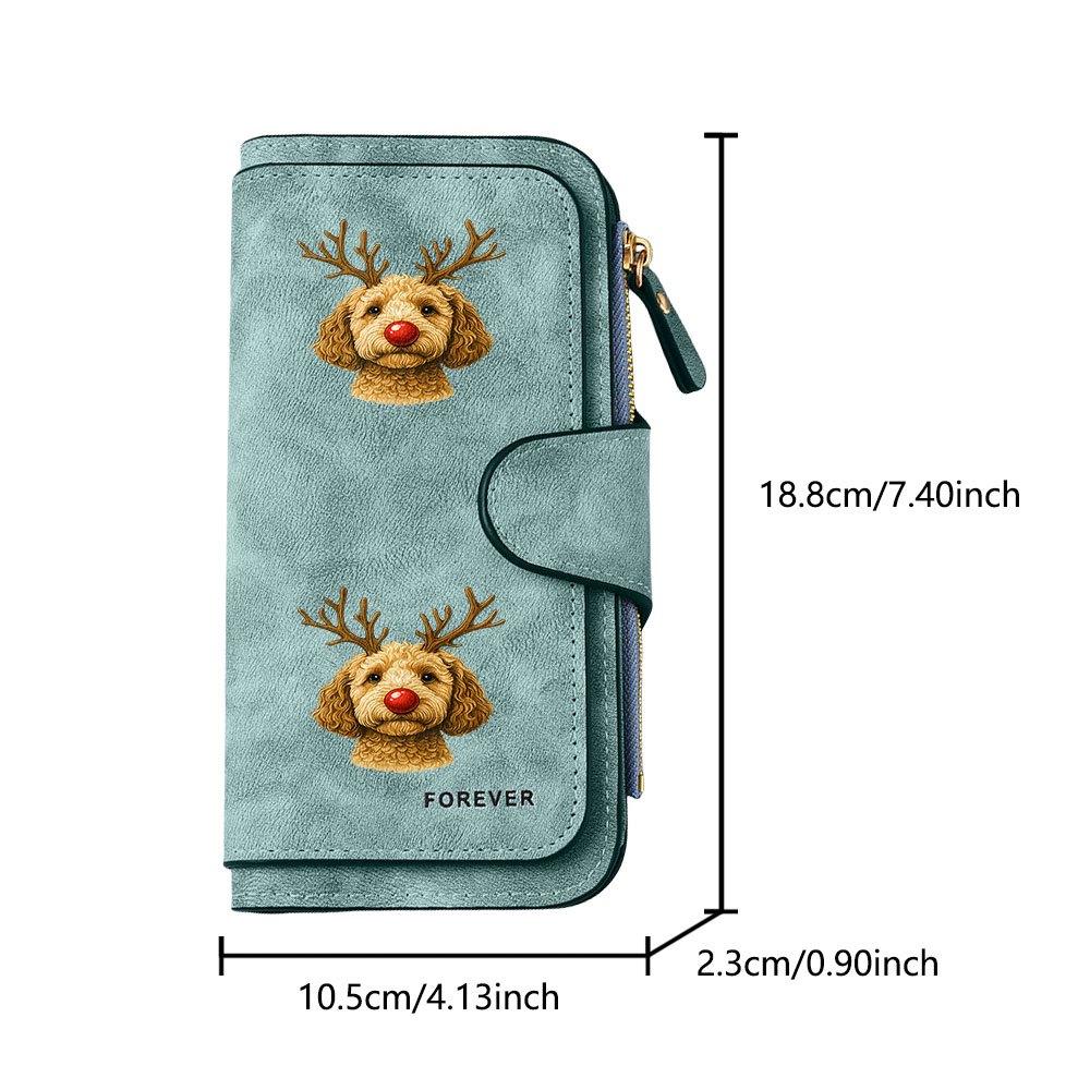 1pc Reindeer Antler Red Nose Dog Long Zipper Wallet, Large Capacity Card Holder, Unisex Clutch Bag, Fashionable Zipper Coin Purse, Suitable for Daily
