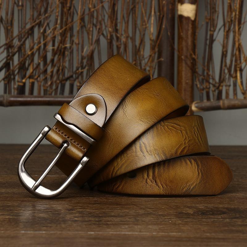 Pásek Pánská kožená spona z hověziny Hovězí kůže Trendy Džíny korejského stylu Nový ležérní skládaný pásek pro mladé muže