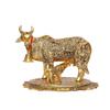 Gold Plated Kamdhenu Cow with Calf Metal Statue for Good Luck Feng Shui & Vastu Showpiece As Table Top Religious Idol