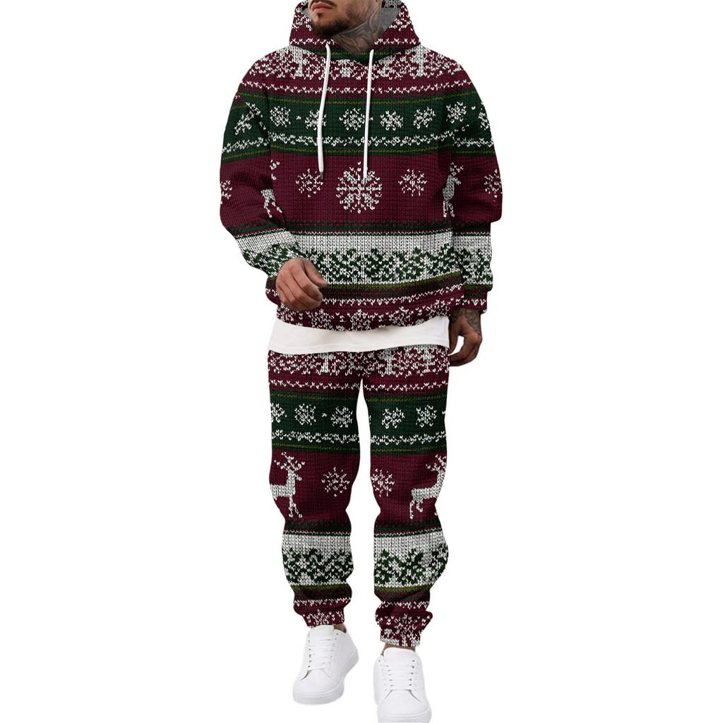 Men's Casual Sweatshirt Set for Fall Winter with Patterned Design, Comfortable Everyday Wear