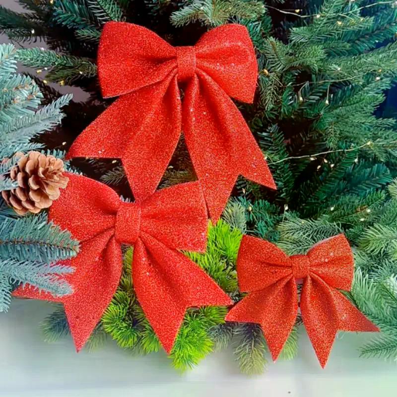 1/2PCS Large Red Gold Sparkling Bow Glitter Christmas Ribbon Bowknot Xmas Tree Hanging Ornaments New Year Home Decoration