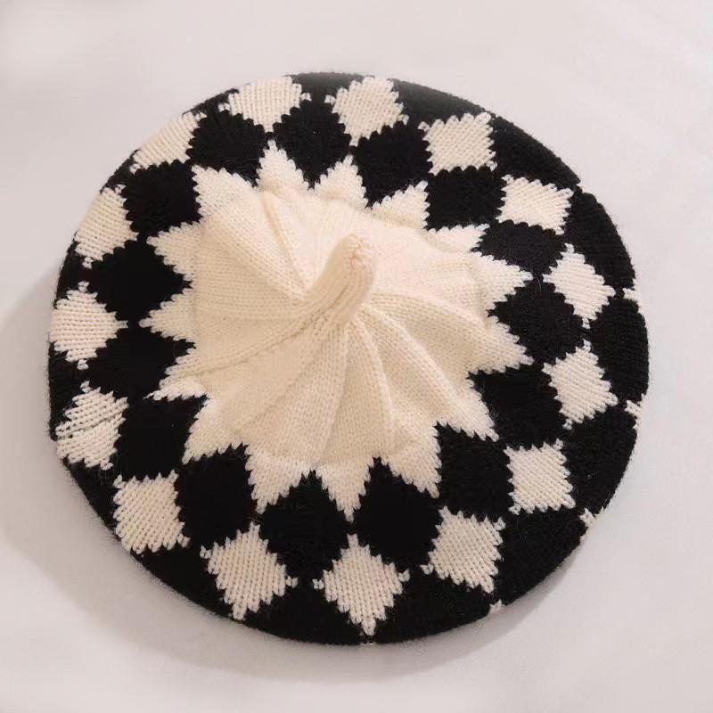 Trendy Toddler Wool Beret Hat With Short Brim For Girls Warm Windproof Knit Cap Black Beige