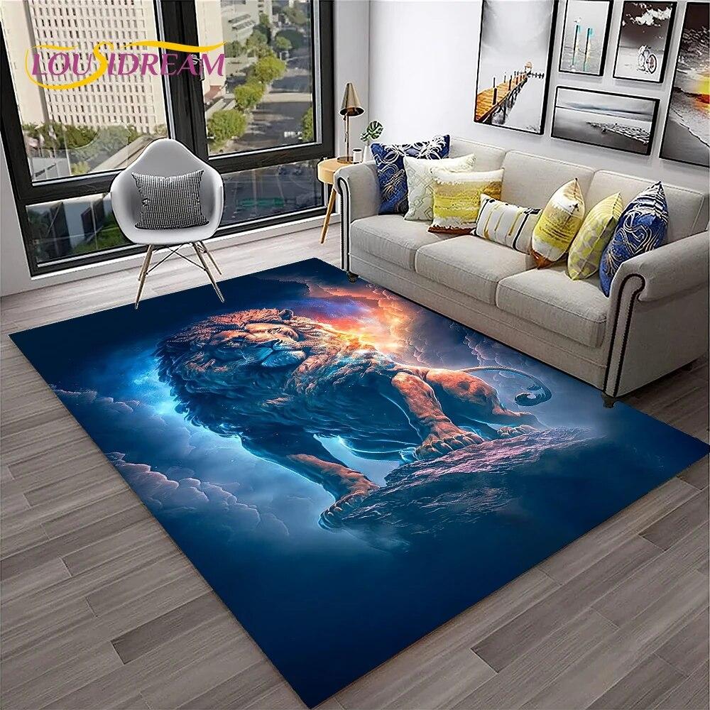 Cartoon Lion Animals Dream 3D Carpet Rug for Home Living Room Bedroom Sofa Doormat Decor,Kid Play Area Rug Non-slip Floor Mat