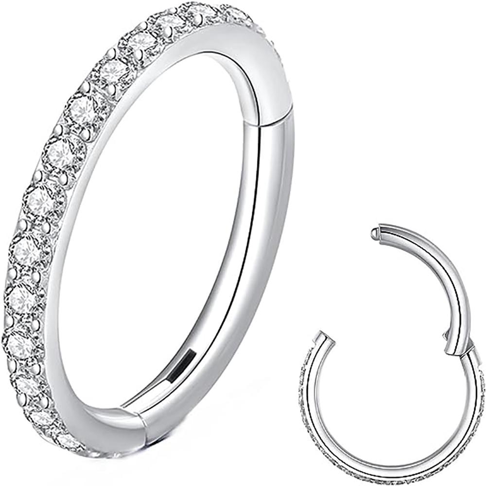 1PC Diamonds Hinged Nose Ring Hoop Hypoallergenic Conch Daith Helix Septum Rook Tragus Ring Hoops Clicker Cartilage Earring Plug