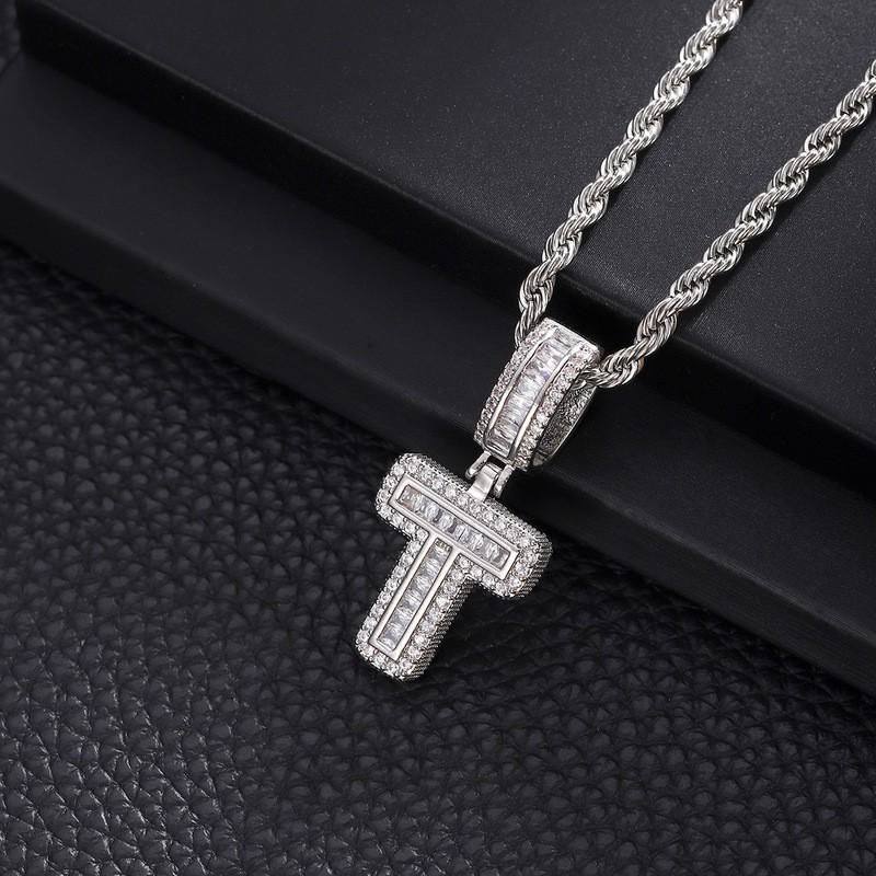 Collana con Ciondolo Lettera in Rame con Incastonatura in Zirconia Stile Hip Hop Alfabeto Iniziale Charms Donna Uomo Gioielli Trendy
