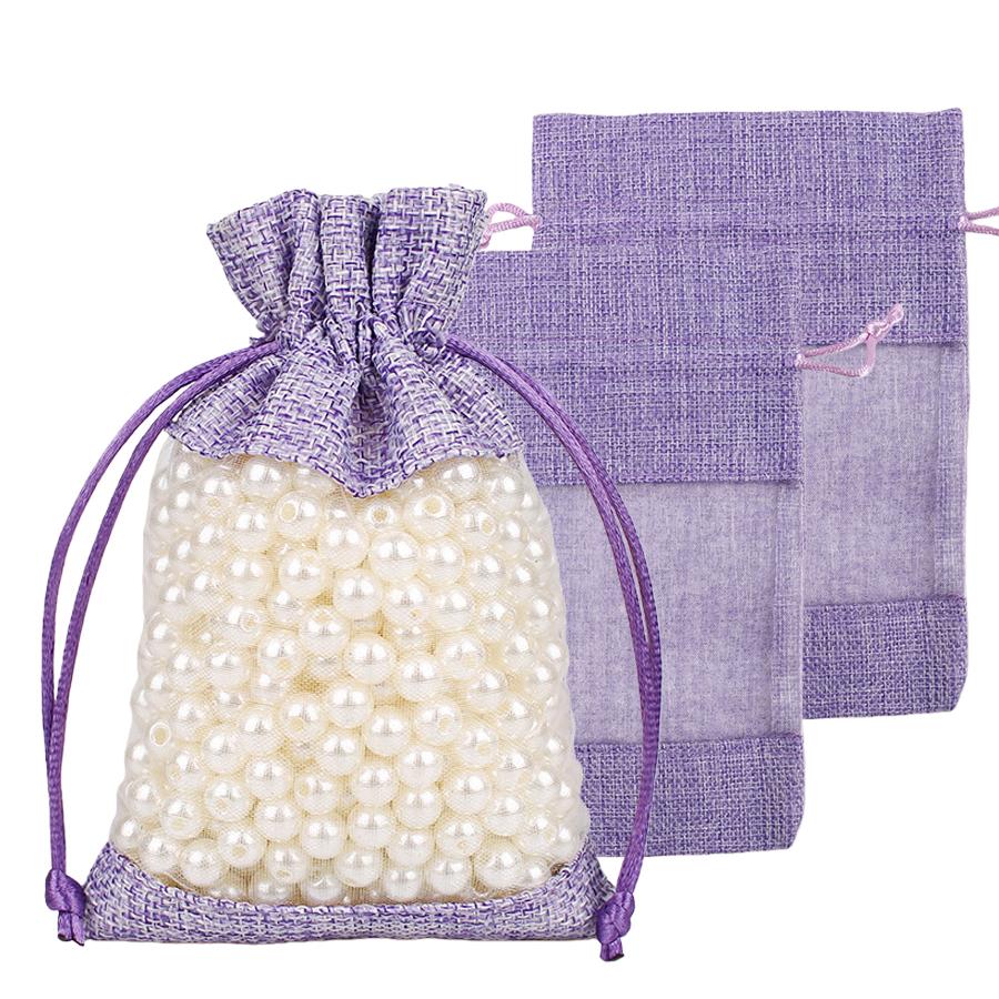 5Pcs Linen Drawstring Bags with See-Through Window, Organizer & Gift Pouch for Wedding Jewelry Store