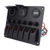 DC 12‑24V 6 Gang Rocker Switch Panel Overload Protection Dual USB Charger with Digital Voltmeter Display for Boats