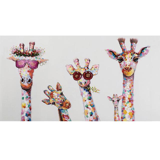Curious Giraffes Family Animal Canvas Painting Graffiti Art Poster Prints Decor Wall Art Picture Artwork for Kids Room Decor No Frame