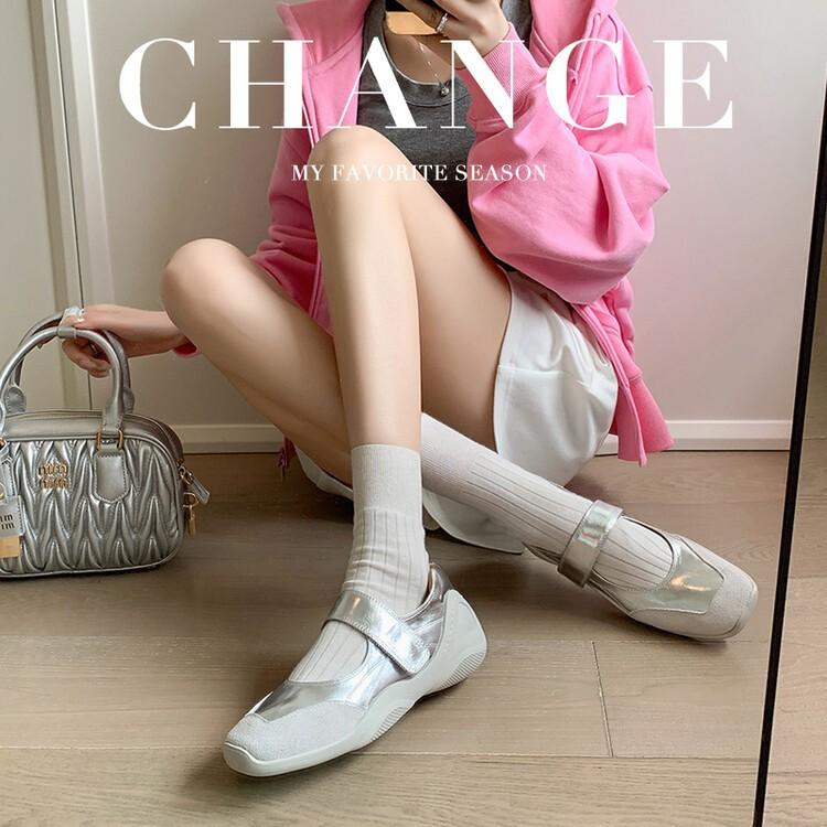 Spot Lightning Hair~ Inside and Outside Full Leather Casual Mary Jane Shoes 2025 Spring First Layer Cowhide Velcro Sports Shoes