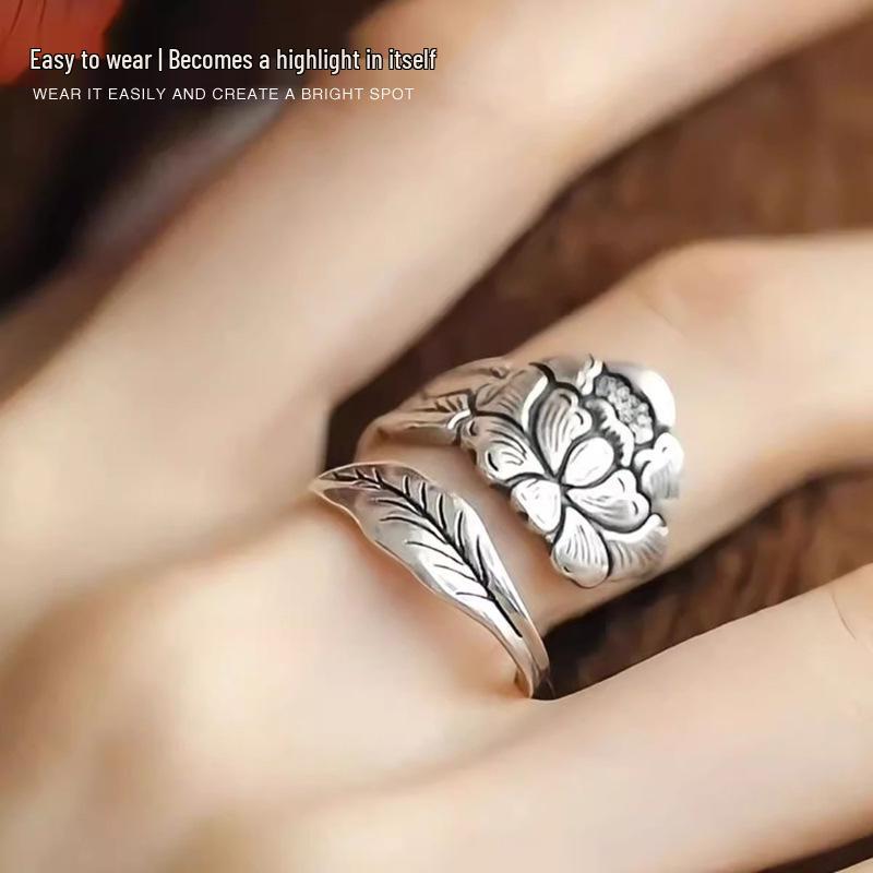 Adjustable Peony Flower Ring: Elegant, Retro, and Versatile Fashion Jewelry
