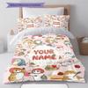Bee Strawberry Cats Custom Name Pattern Bedding Quilt Set Quilt Cover Pillowcase Home Birthday Gift(1 * duvet cover + 2 * pillowcase, without core)