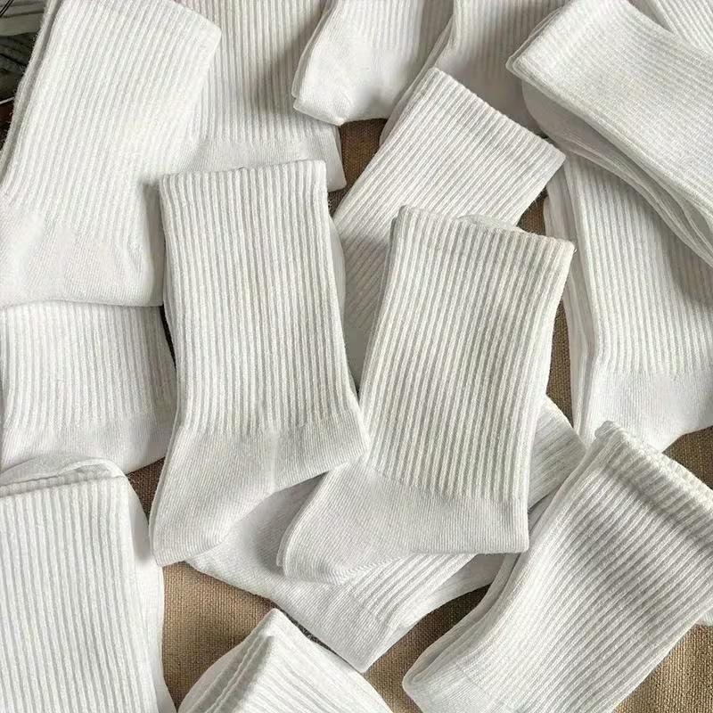 Soild Cotton Sports Socks Mid Calf Black White Stockings Soft Breathable Athletic Socks Soft Comfortable Solid Hosiery