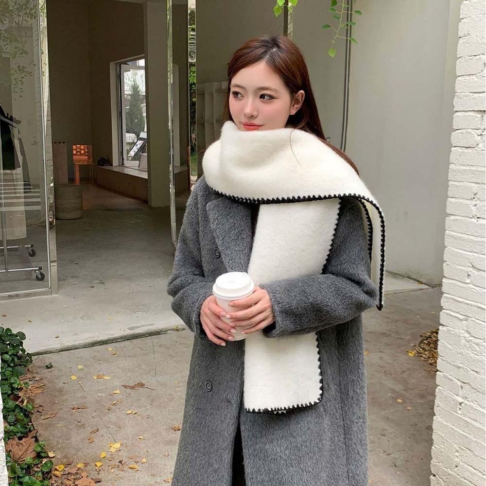 Solid Color Lock Edge Winter Scarf Soft Women Warmer Scarf Long Thickened Neckscarf  Christmas