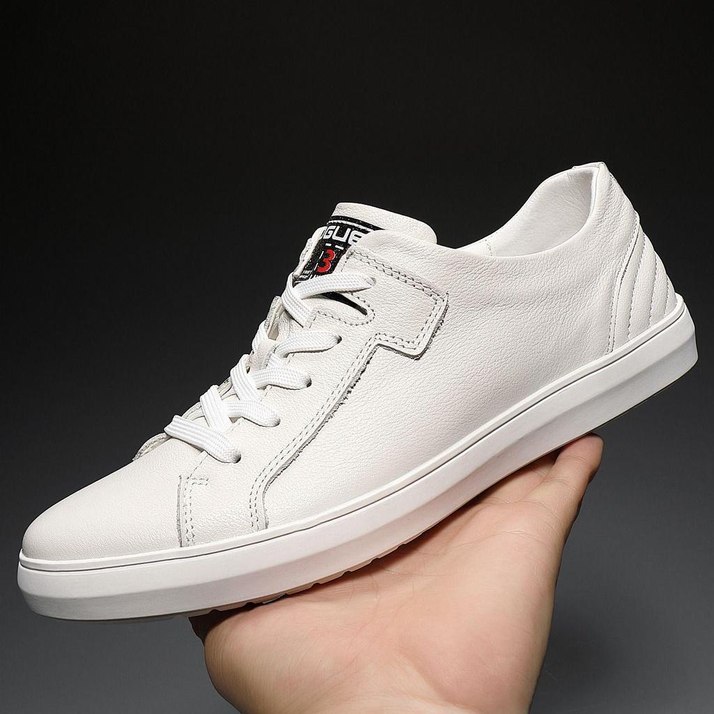 Men's Genuine Leather Sneakers - 2025 Korean Style Casual Versatile White & Black Shoes
