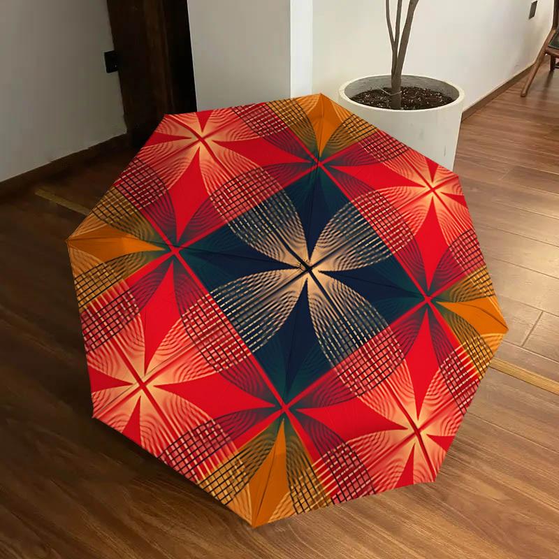 

1pc Abstract Pattern Automatic Umbrella Durable Iron Frame & Plastic Handle, Gift for Men & Women, Sturdy Construction yy250905172
