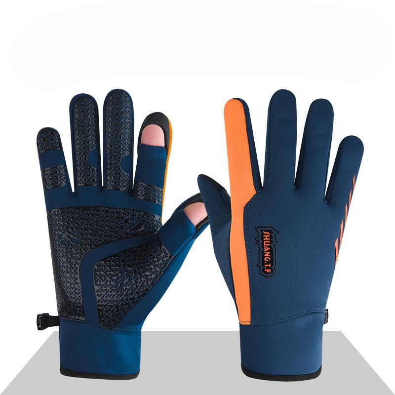 Winter Outdoor Gloves Men's Cycling Sports Warm Windproof Water Splashing and Anti Slip Bicycle Takeaway Touch Screen Plus Fleece Gloves