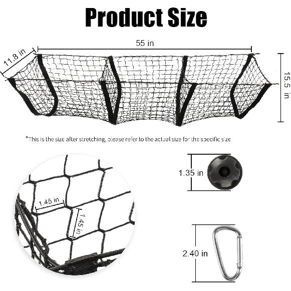 Amiss Heavy Duty Mesh Cargo Net, 3 Pocket Trunk Bed Storage Organizer Compatible For SUV, Car, Pickup Truck Bed, Etc.With 4 Metal Hooks