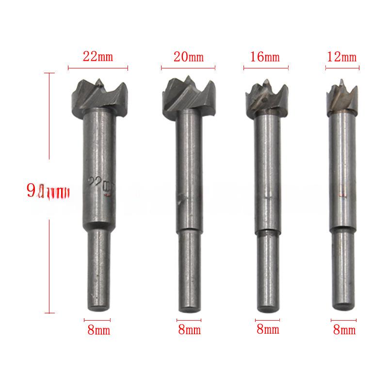 "5pc Woodworking Hole Opener Punch Drill Set for Flat Wing Drilling, Reaming, and Hinge Tool"