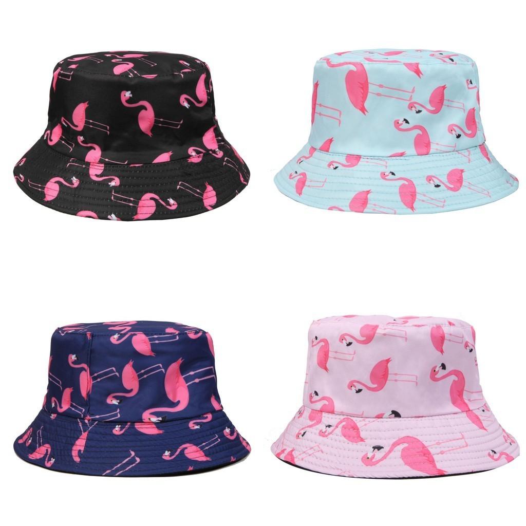 Fashionable Flamingo Print Reversible Fisherman Hat Women Sun Hat Sunscreen Bucket Hat