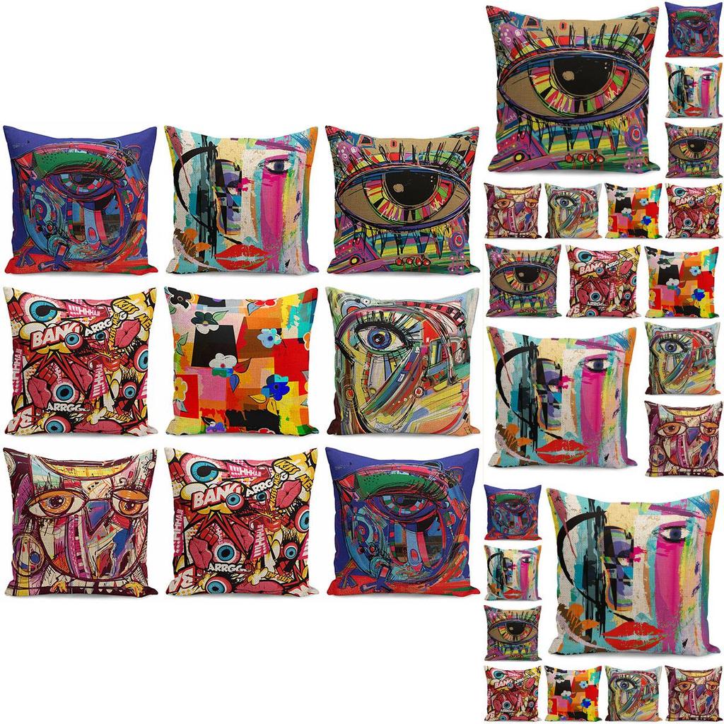 Stylish Colors Graffiti Cushion Covers With Invisible Zipper For Easy Cleaning
