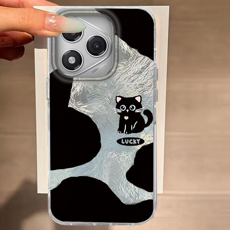 

Чехол для For Honor 400 Lite 200 Pro 200Lite X9c X9a X8b X8a 5G Чехол для телефона Кот Черный Мультяшный Для Honor 200 Защитные Задние Сумки Honor 400 Lite белый