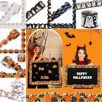 Halloween Chalkboard Decorative Sticker Cartoon Ghost Bat Pumpkin Multicolor Border Trim Decal 5/10/18M Wall Ornament