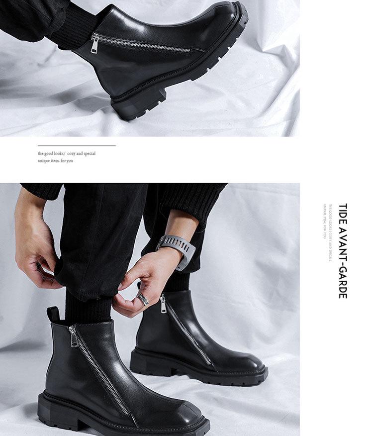 2025 Autumn Men's Mid-Heel Square Toe Martin Boots with Side Zipper
