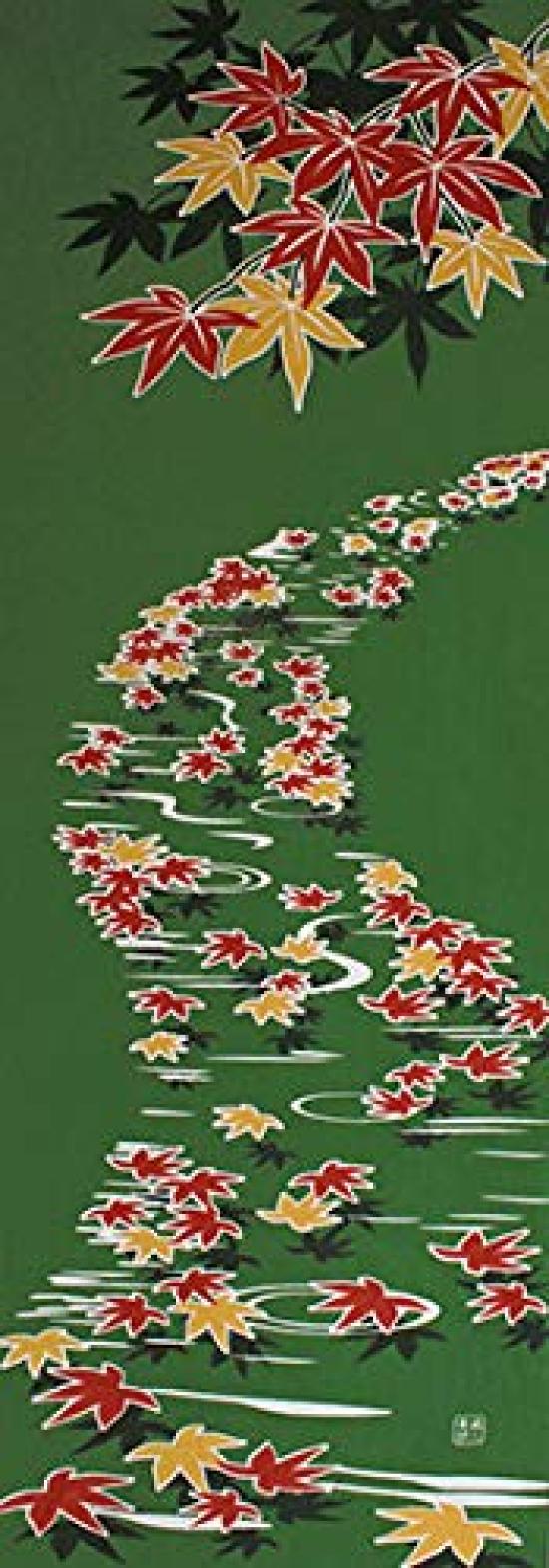 

Фарбований Anbo Tenugui Autumn Leaves Deep Genuinely Dyed Cotton Tokuoka Made in Japan 35cm x 100cm Flowing Green 100%