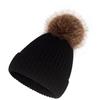 Gorro de Punto de Hilo Retorcido de Terciopelo Europeo y Americano con Pompón de Piel Sintética de Mapache - Estilo Versátil para Padres e Hijos